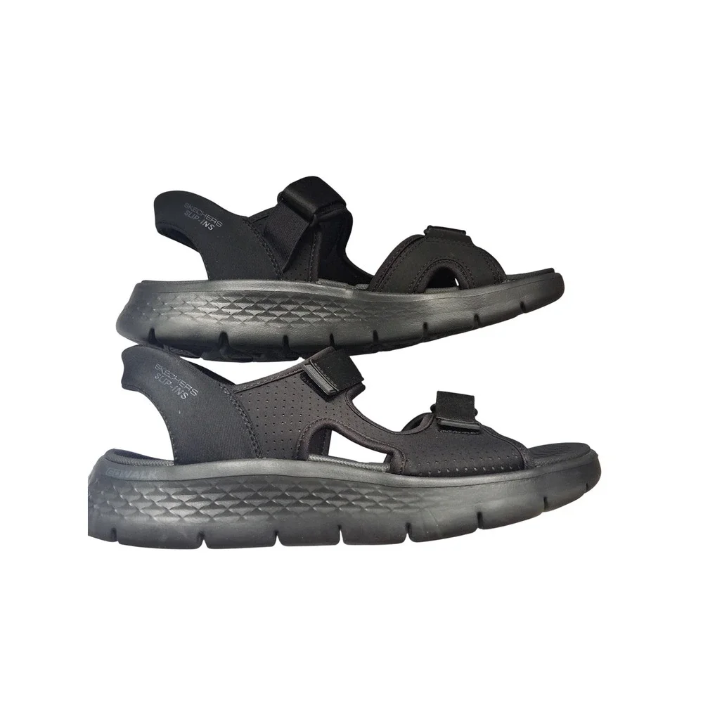 Skechers Hands Free Slip-ins GO WALK 6 Men Black Sport Sandals 229210 BKLM Sz 9